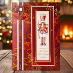 Katy Sue Designs Nostalgic Christmas Foiled Paper Craft Toppers and Sentiments 12-10026nos red nutcracker  red and gold card