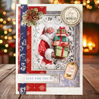 Katy Sue Designs Nostalgic Christmas Foiled Paper Craft Toppers and Sentiments 12-10026nos santa holding presents acorns with love tag just for you card