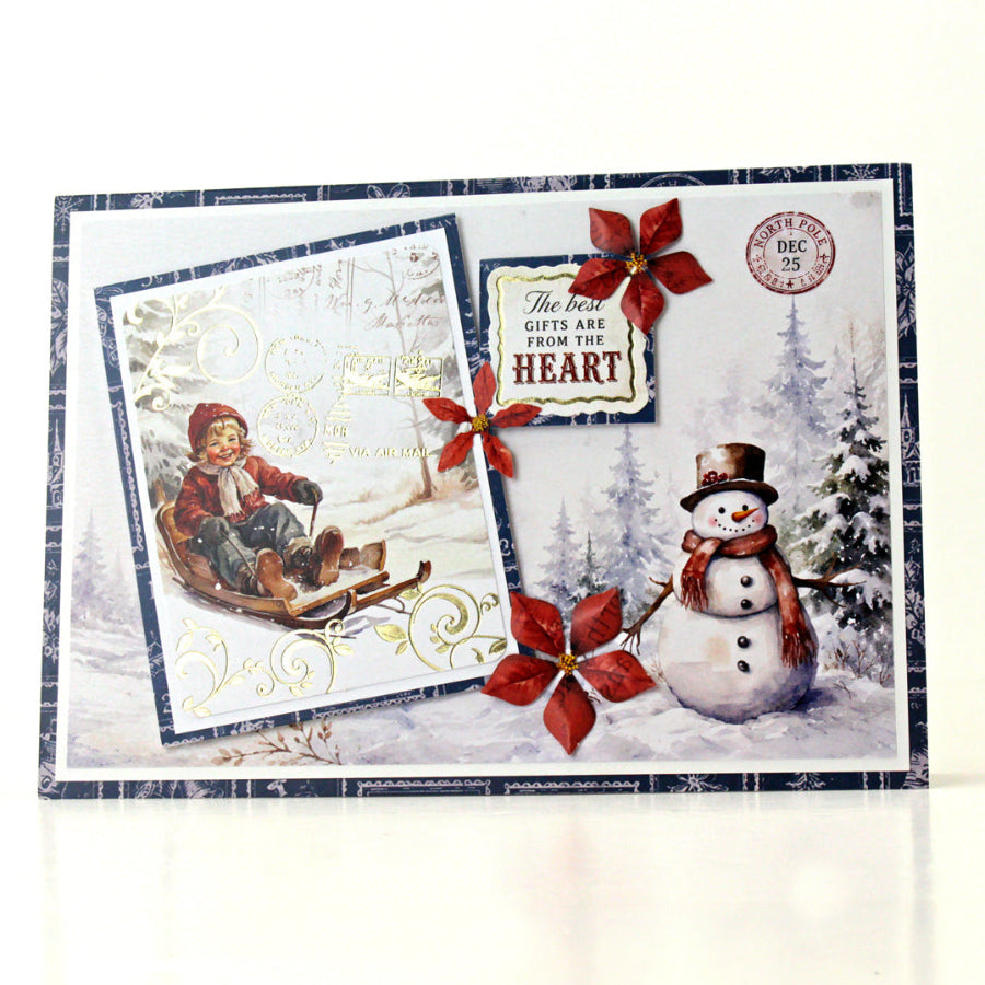 Katy Sue Designs Nostalgic Christmas Insert Papers 02-10078nos snowman little kid on sled north pole stamp christmas card