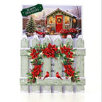 Katy Sue Designs Petite Poinsettias Die Cut Embellishments 12-dce023ppfence with garland cardinals house with red door happy holidays card