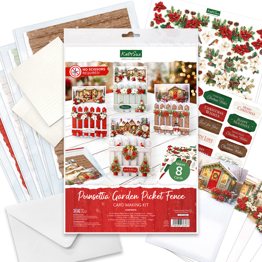 Katy Sue Designs Poinsettia Garden Picket Fence Card Making Kit 17-10112pgp