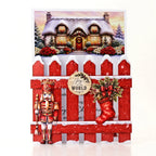 Katy Sue Designs Poinsettia Garden Scene Stash 02-10079pgs nutcracker red fence red stocking joy to the world card