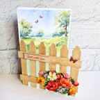 Katy Sue Designs Pretty Petals Picket Fence Card Making Kit 17-10082ppf brown fence butterflies sent with love card kit