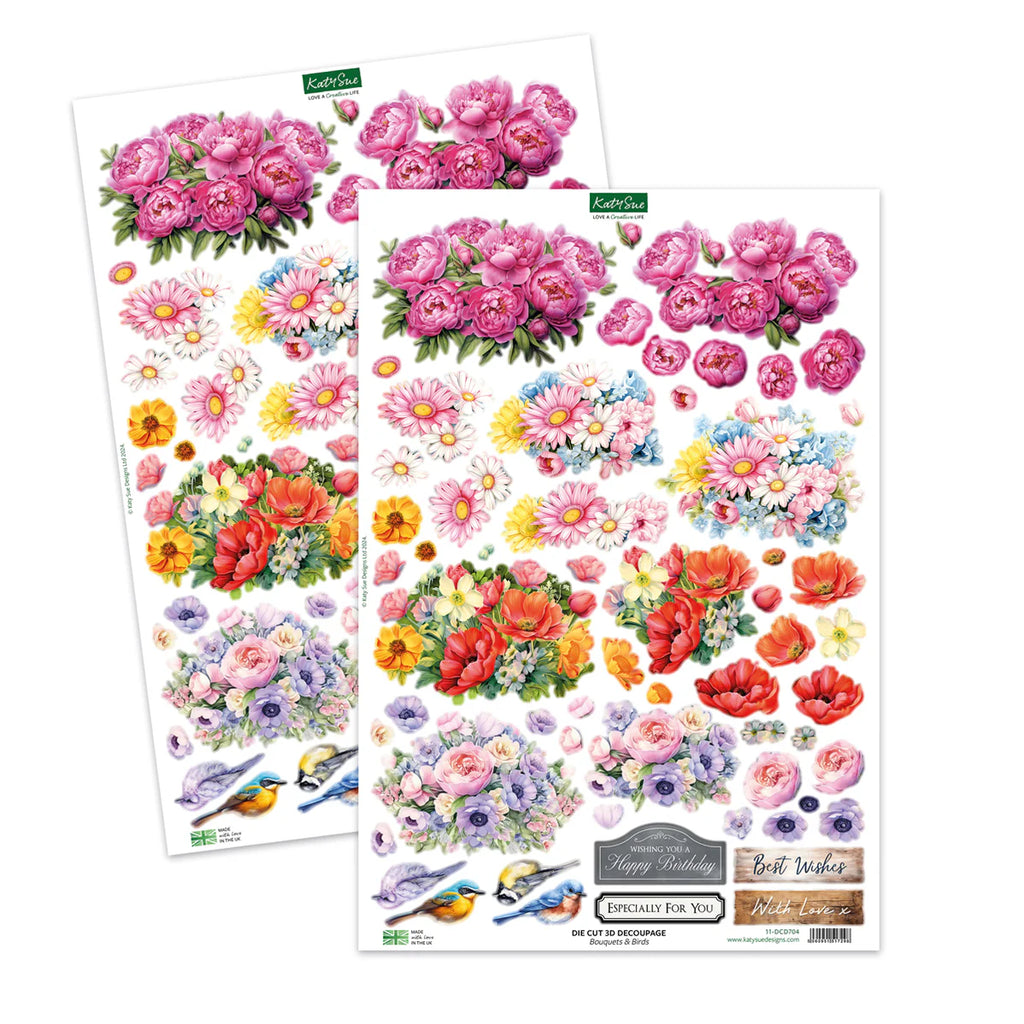 Katy Sue Designs Pretty Petals Picket Fence Card Making Kit 17-10082ppf colored flowers birds sentimental die cuts
