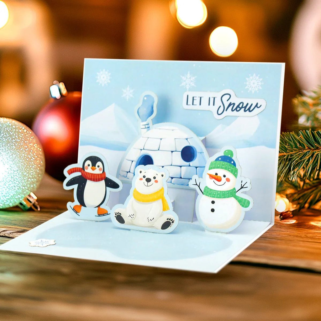 Katy Sue Designs Santa and Friends Pop Up Christmas Card Making Kit 17-10094saf penguin snowman polar bear igloo house let it snow card
