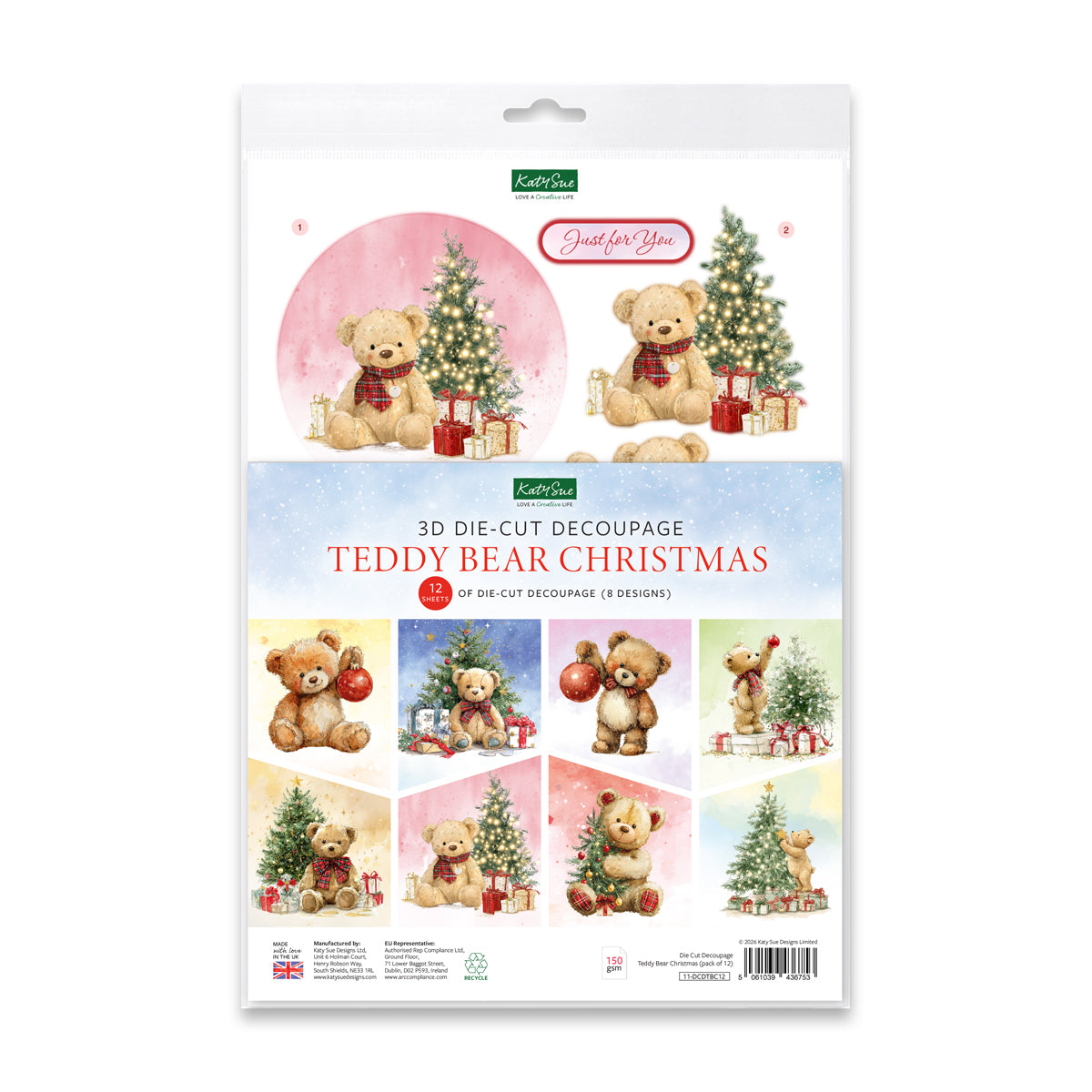 Katy Sue Designs Teddy Bear Christmas Die Cut Decoupage 11-dcdtbc12