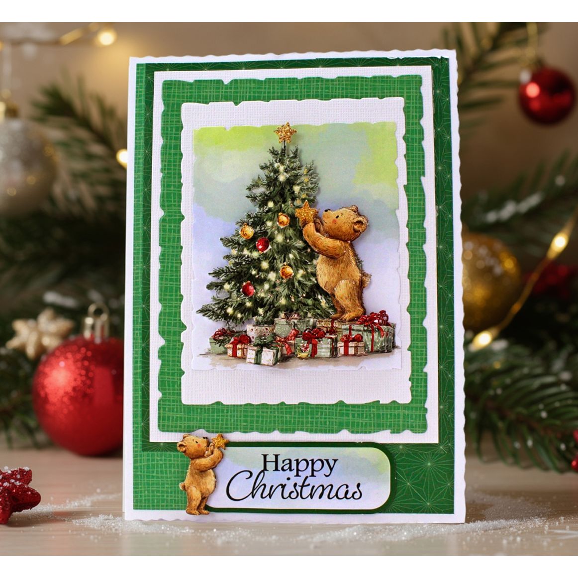 Katy Sue Designs Teddy Bear Christmas Die Cut Decoupage 11-dcdtbc12 happy christmas card decorate tree
