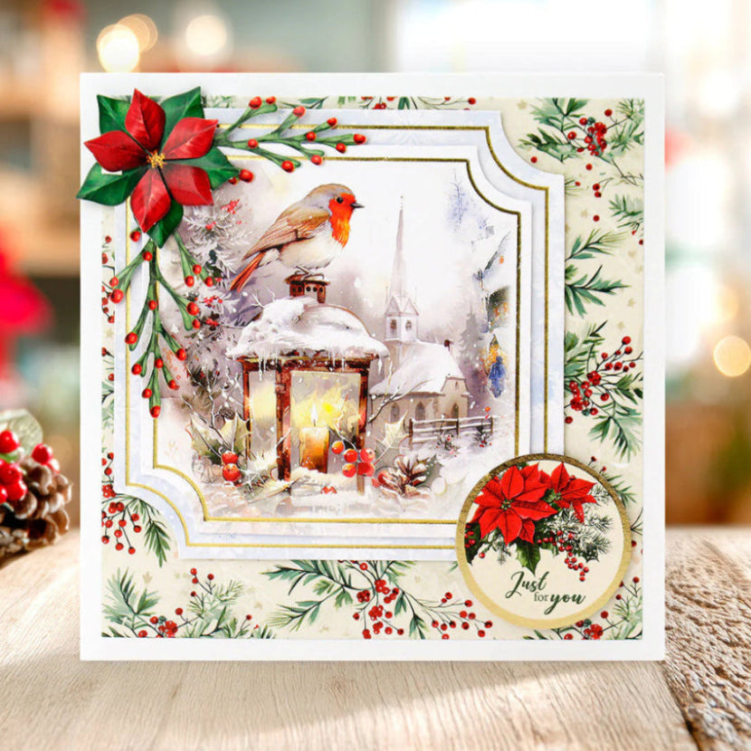 Katy Sue Designs Timeless Christmas 8.5x11 Printed Cardstock 03-10072tch bird church berries candle just for you card