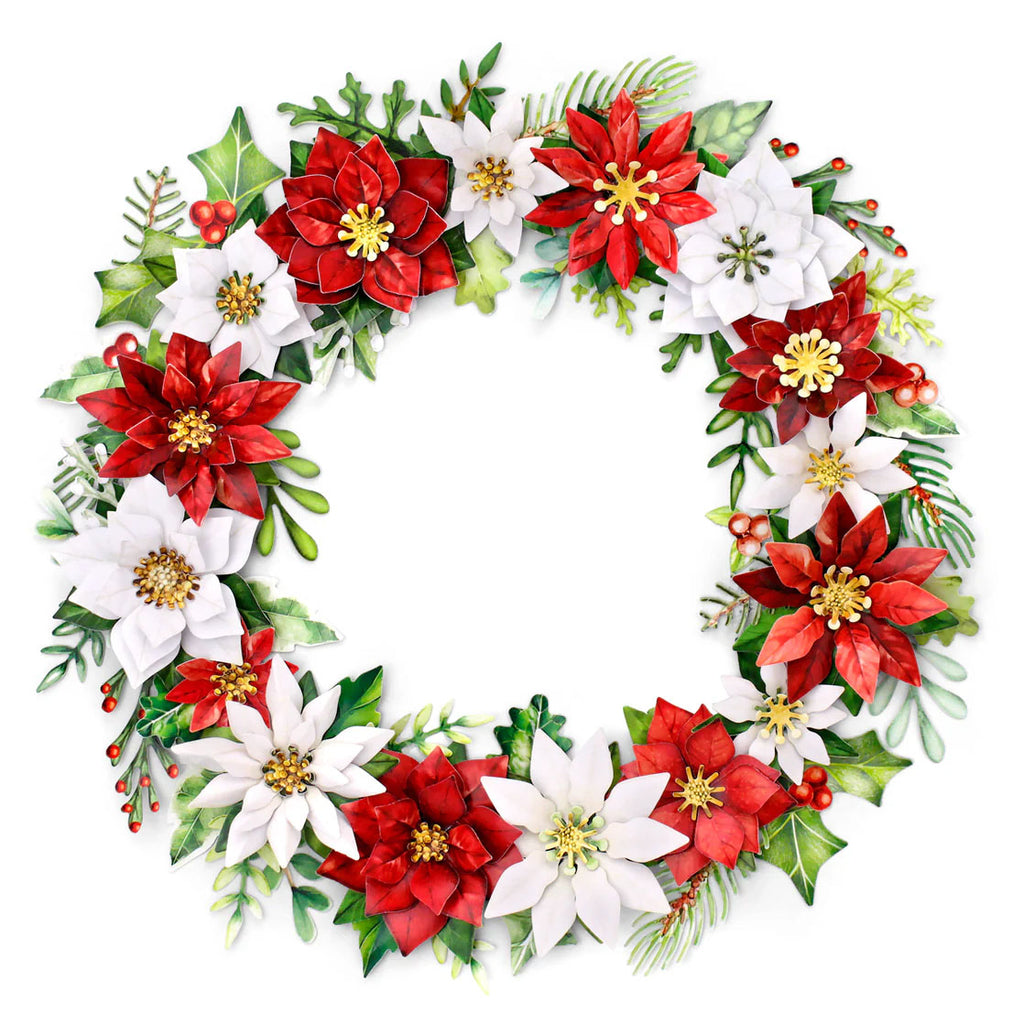 Katy Sue Designs Traditional Christmas Die Cut Flowers and Leaves 12-dce015tc floral wreath