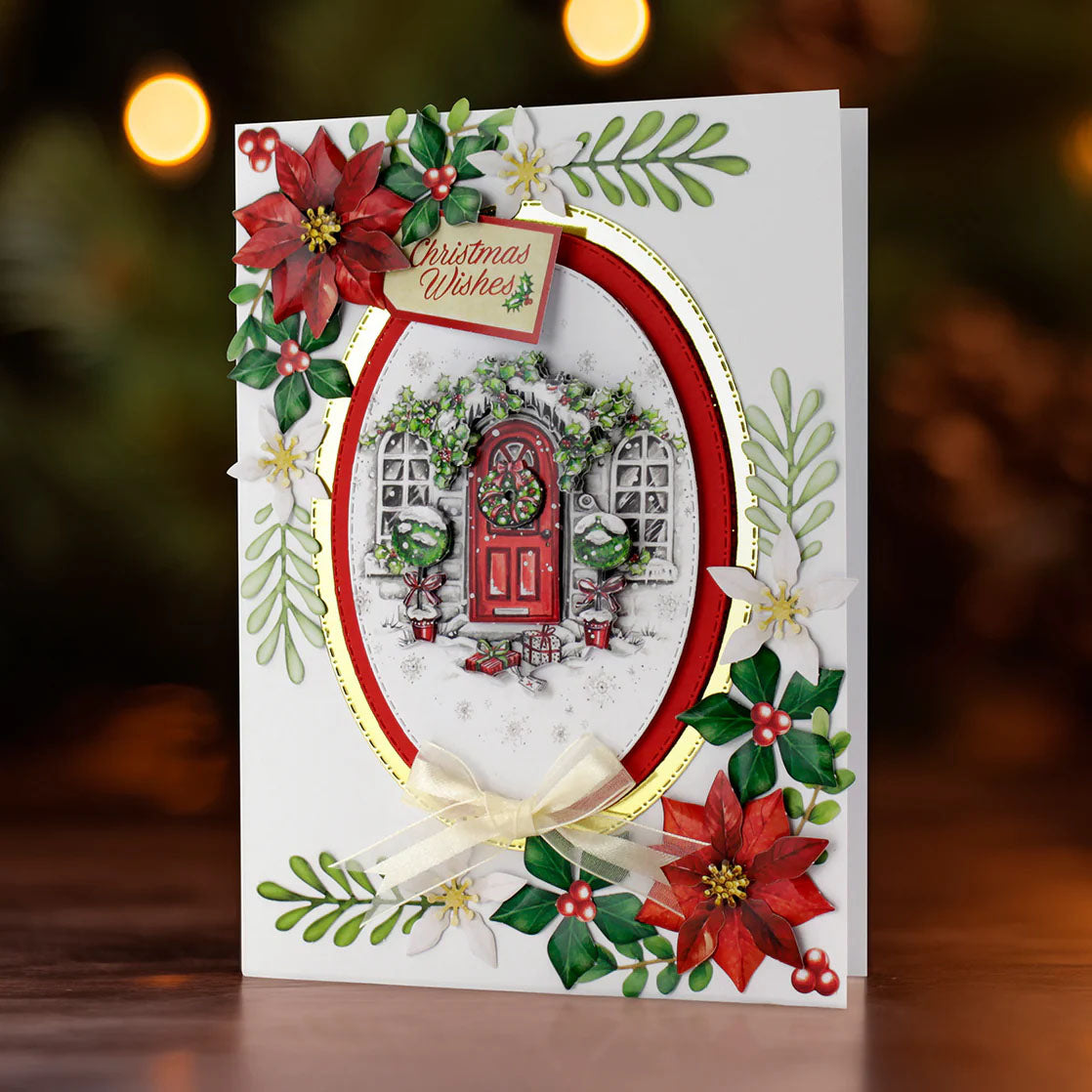 Katy Sue Designs Traditional Christmas Die Cut Flowers and Leaves 12-dce015tc wishes card