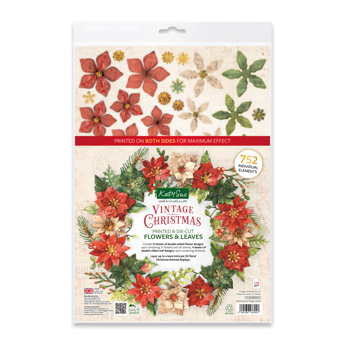 Katy Sue Designs Vintage Christmas Die Cut Flowers and Leaves 12-dce025vc