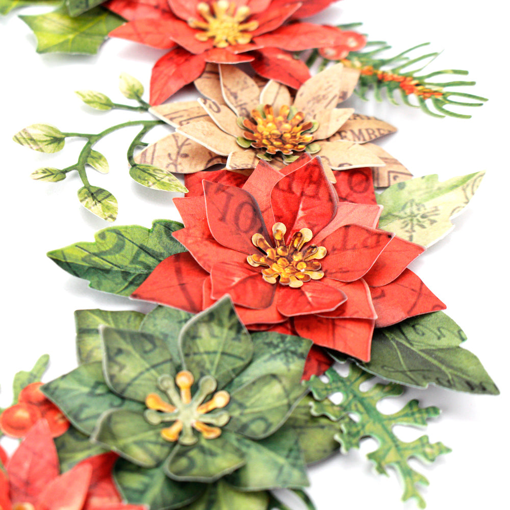 Katy Sue Designs Vintage Christmas Die Cut Flowers and Leaves 12-dce025vc  red flowers green flowers leaves