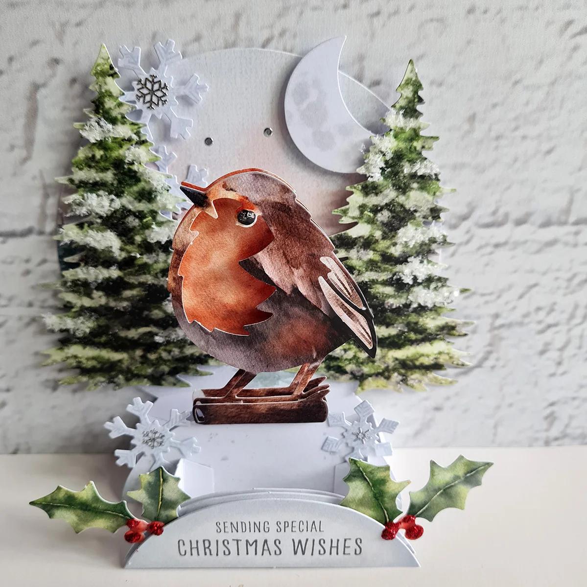 Katy Sue Designs Watercolor Christmas Animals Pop Up Card Making Kit 17-10076wca brown bird green trees moon garland sending special christmas wishes card