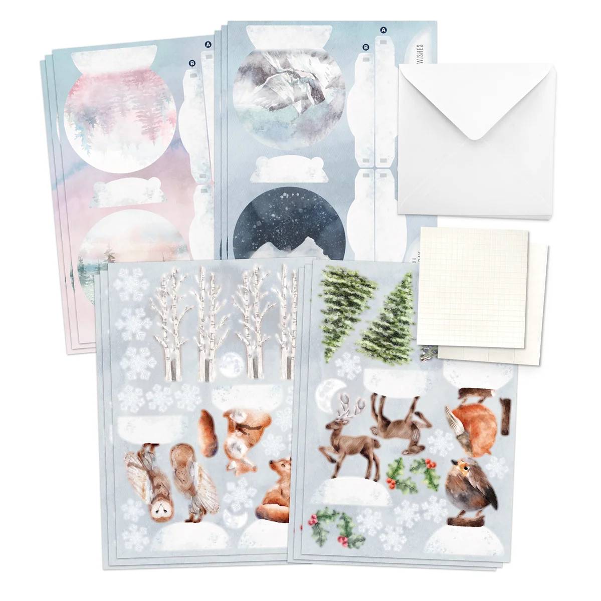 Katy Sue Designs Watercolor Christmas Animals Pop Up Card Making Kit 17-10076wca contents inside