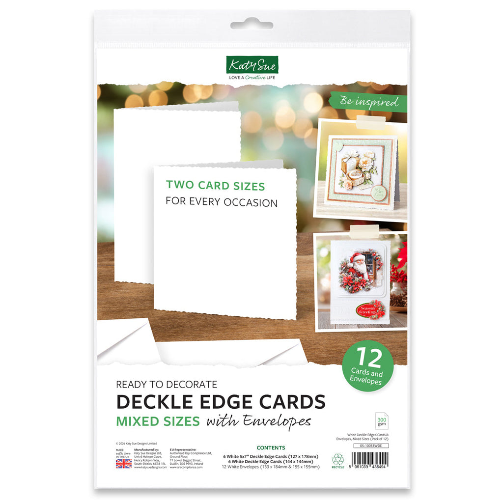 Katy Sue Designs White Deckle Edged Cards and Envelopes Mixed Sizes 05-10033wde