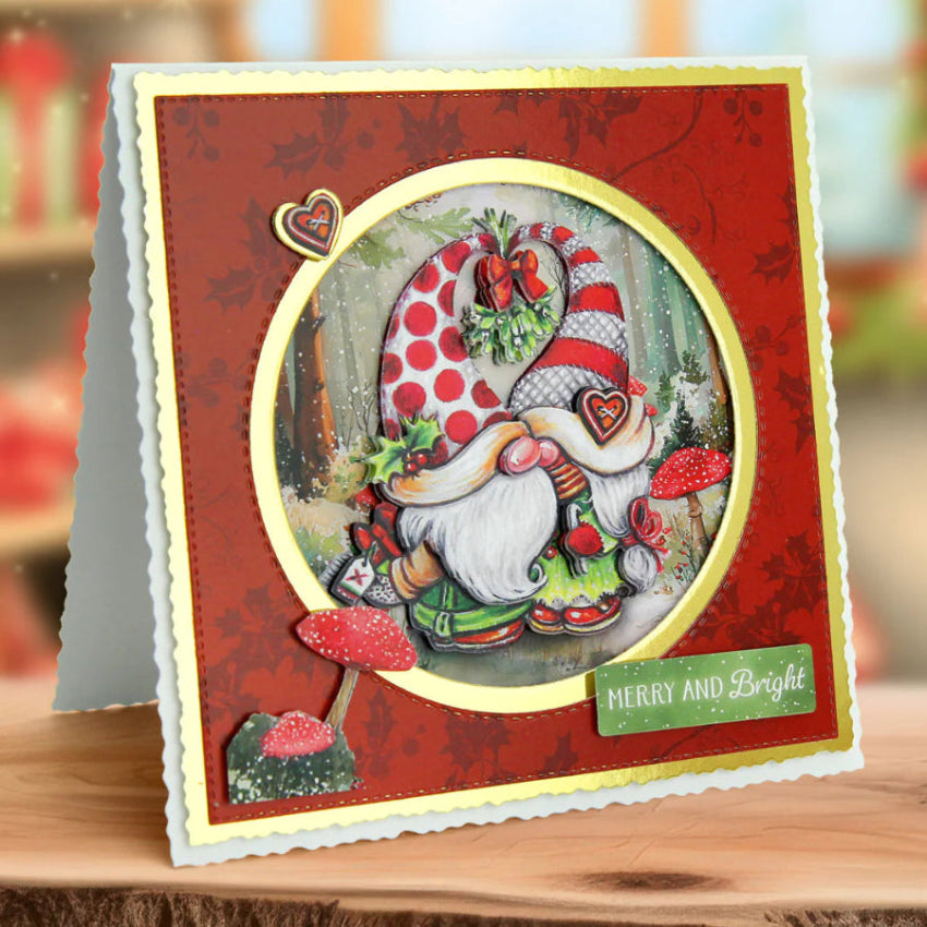 Katy Sue Designs White Deckle Edged Cards and Envelopes Mixed Sizes 05-10033wde christmas gnomes mushrooms merry and bright card