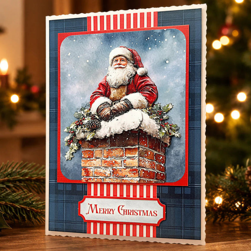 Katy Sue Designs White Deckle Edged Cards and Envelopes Mixed Sizes 05-10033wde santa chimney snow sky merry christmas card