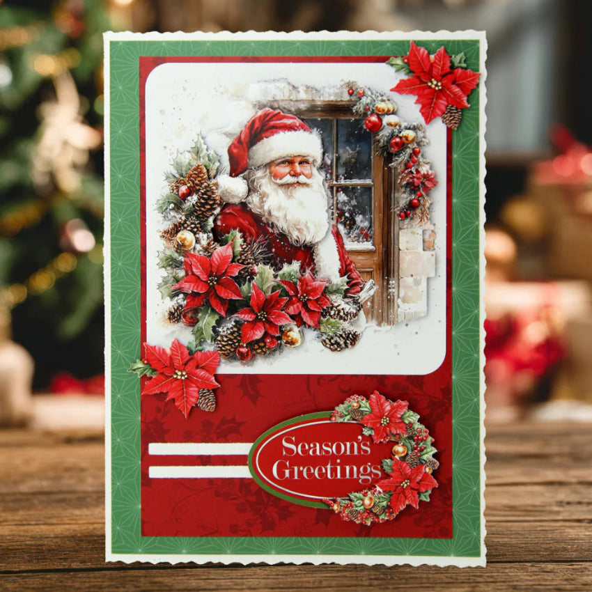 Katy Sue Designs White Deckle Edged Cards and Envelopes Mixed Sizes 05-10033wde santa wooden door snow seasons greetings card