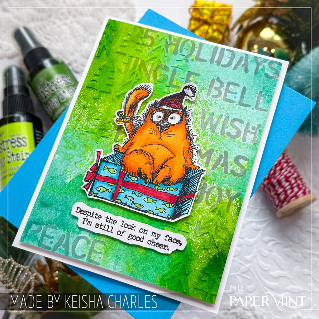 Tim Holtz Clear Stamps and Stencil Snarky Cat Christmas, Holiday Knit and Pines thmm134
