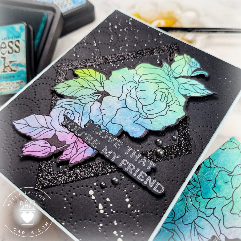 Pinkfresh Studio Beautiful Roses Die 216823 Dramatic Floral Card | color-code:ALT03