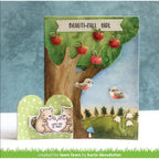 Card with tree, birds, and bears design on a blue background | color-code:alt1