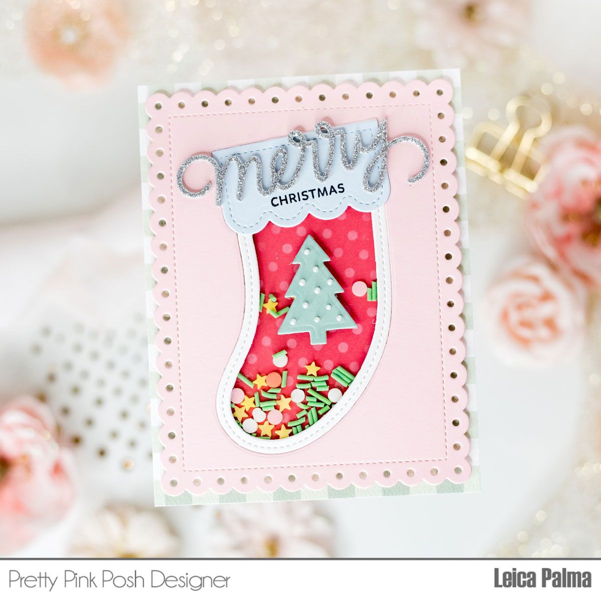 Pretty Pink Posh Stocking Shaker Dies merry christmas