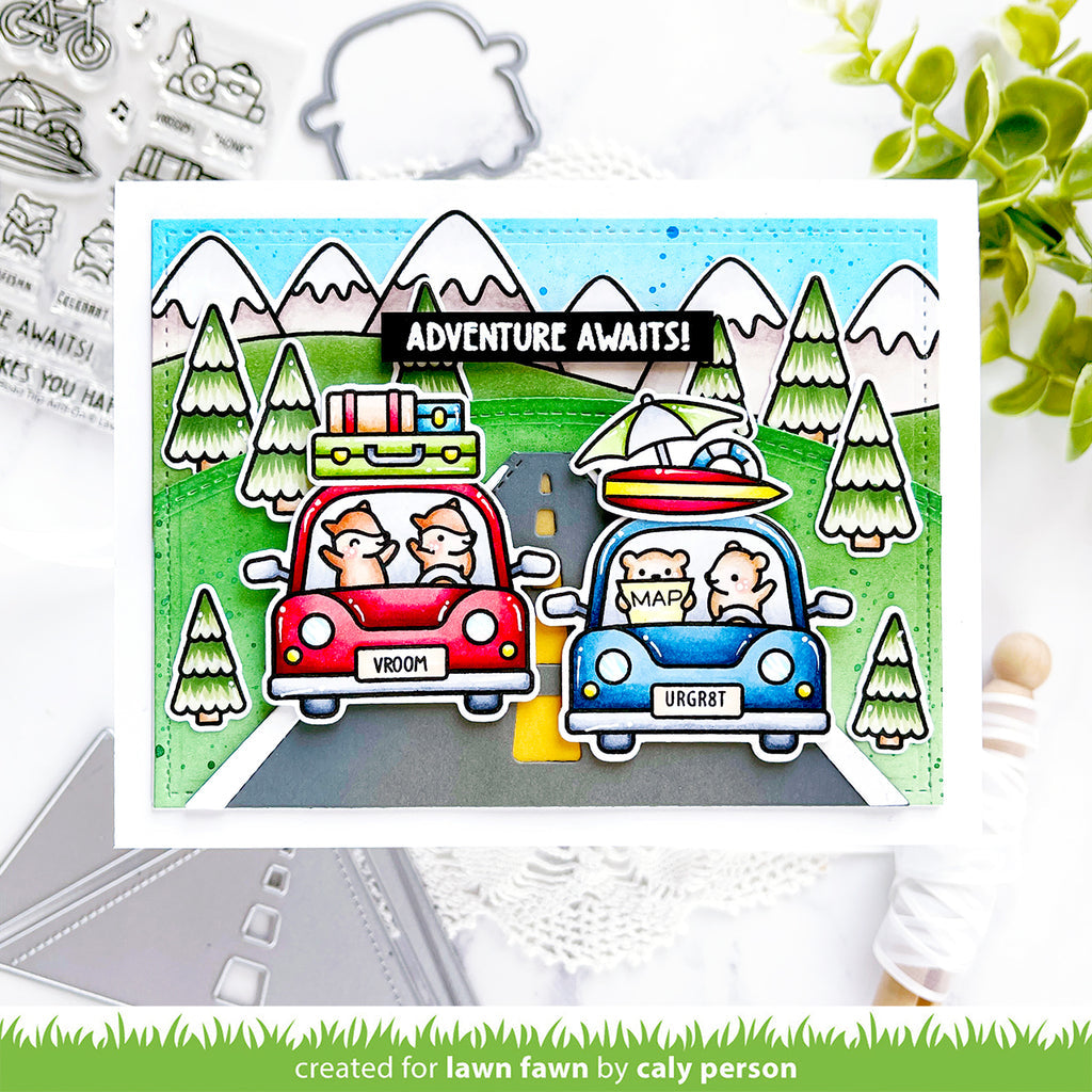 Lawn Fawn Car Critters Road Trip Add-On Clear Stamps lf3167 adventure awaits | color-code:alt1