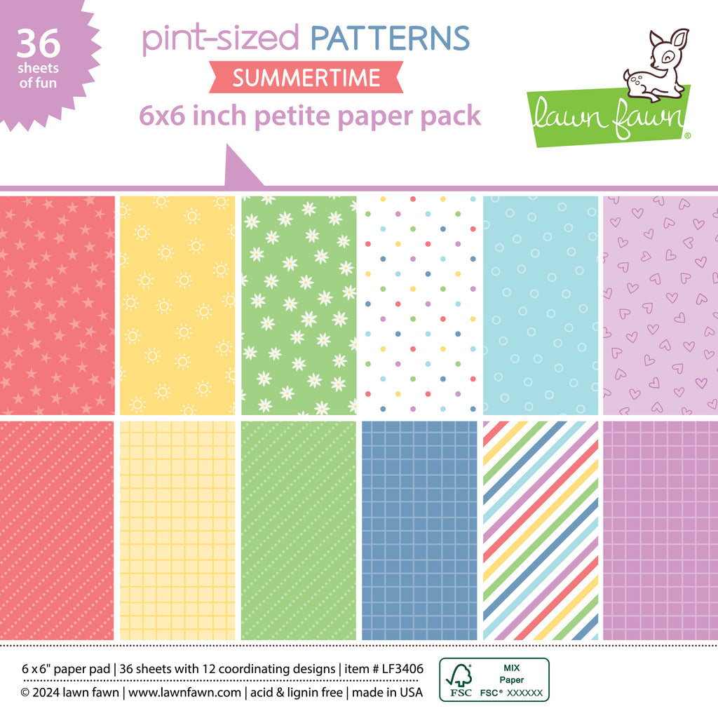 Lawn Fawn Pint-Sized Patterns Summertime 6x6 Inch Paper Pack lf3406