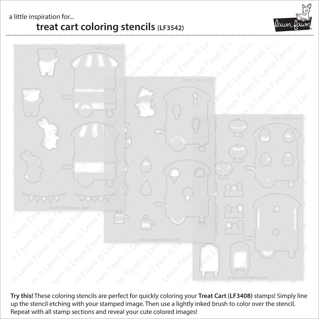 Lawn Fawn Treat Cart Clear Stamps Dies and Coloring Stencils Bundle Individual Stencils