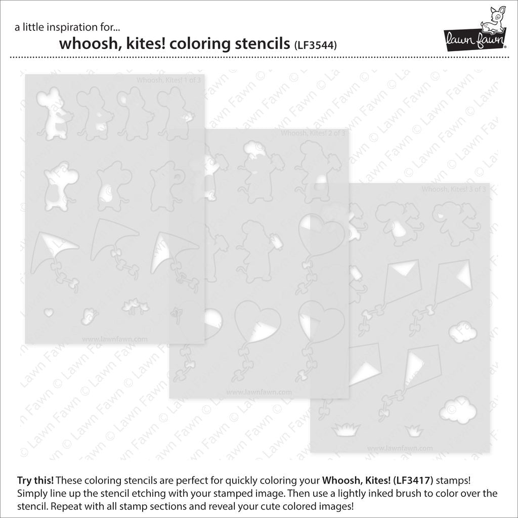 Lawn Fawn Whoosh, Kites! Clear Stamps Dies and Coloring Stencils Bundle Individual Stencils