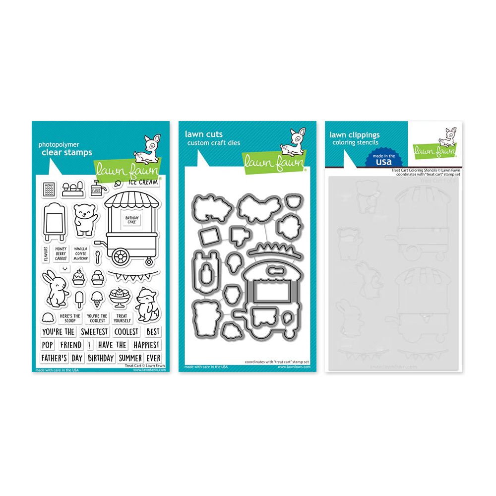 Lawn Fawn Treat Cart Clear Stamps Dies and Coloring Stencils Bundle