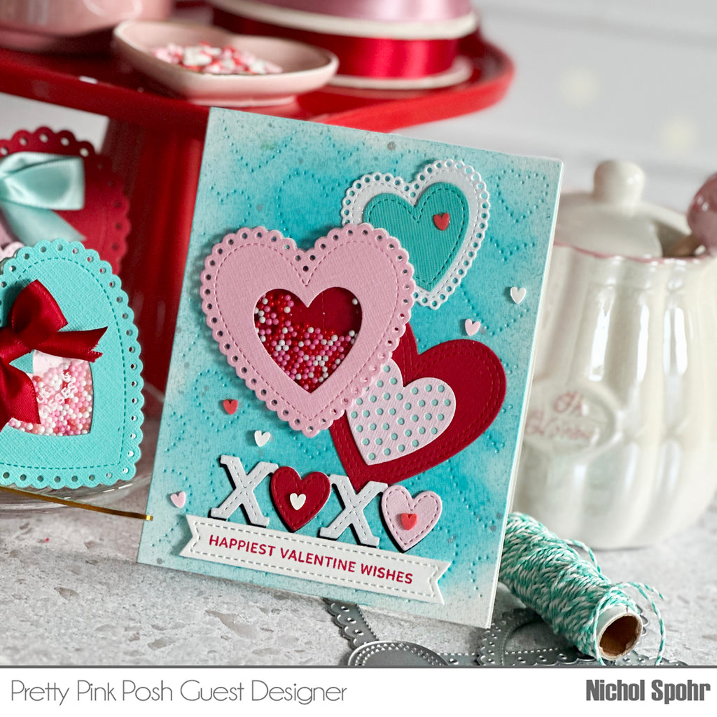 Pretty Pink Posh Valentine Hearts Clay Confetti shaker card | color-code:ALT01