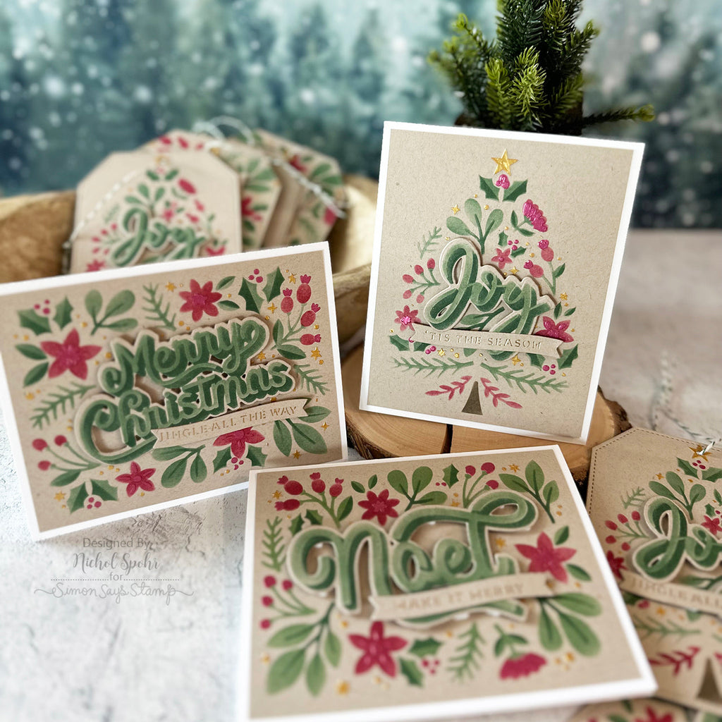STN-067 Spellbinders Layered Noel Foliage Stencils three cards | color-code:ALT01