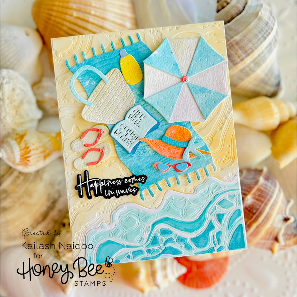 Honey Bee Lovely Layers At The Beach Dies hbds-llattb Happiness Comes In Waves Cards