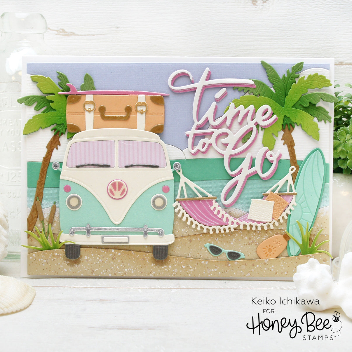 Honey Bee Lovely Layers Beach Bound Dies hbds-llbbnd Time To Go VW Bus Card