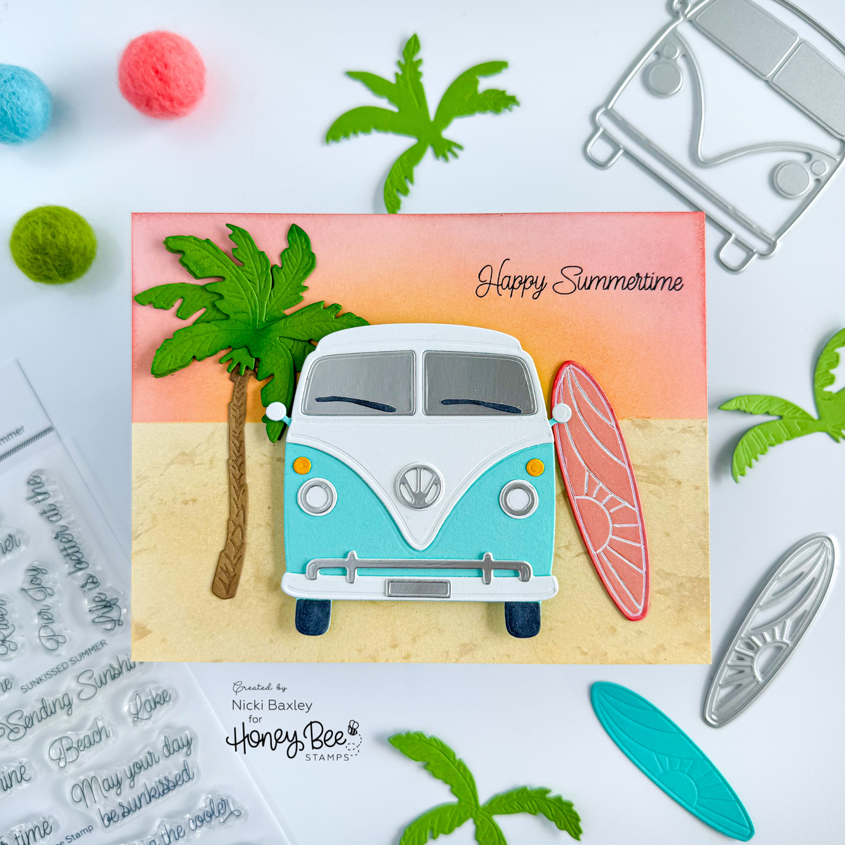 Honey Bee Lovely Layers Beach Bound Dies hbds-llbbnd Happy Summertime Surfing Card