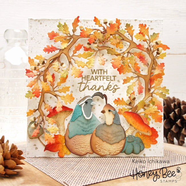 Honey Bee Lovely Layers Oak Branch Dies hbds-lloakb With Heartfelt Thanks Card