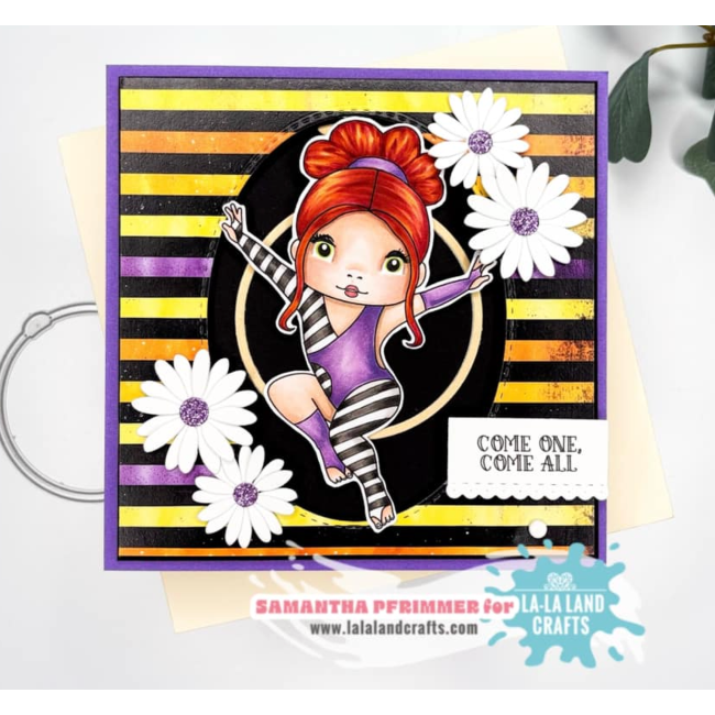 La-La Land Crafts Aerialist Marci Cling Stamp and Hoop and Swing Die Set flowers