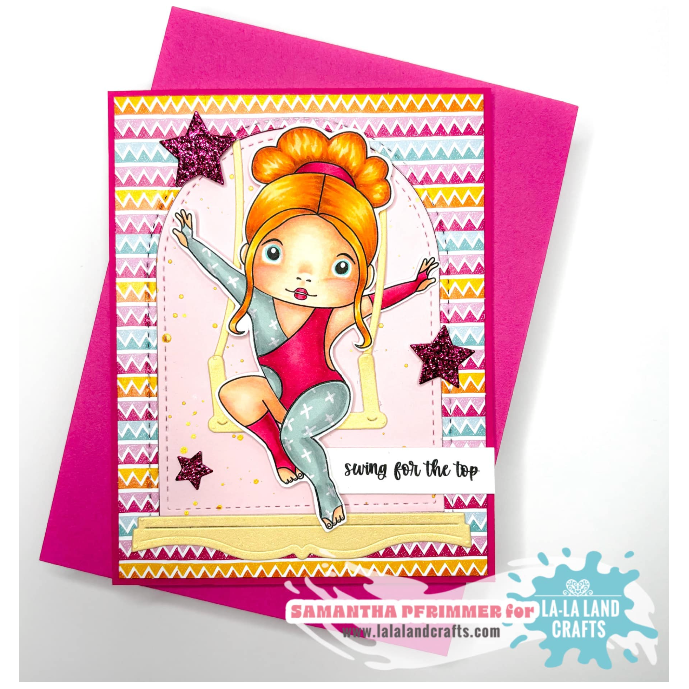 La-La Land Crafts Aerialist Marci Cling Stamp and Hoop and Swing Die Set stars