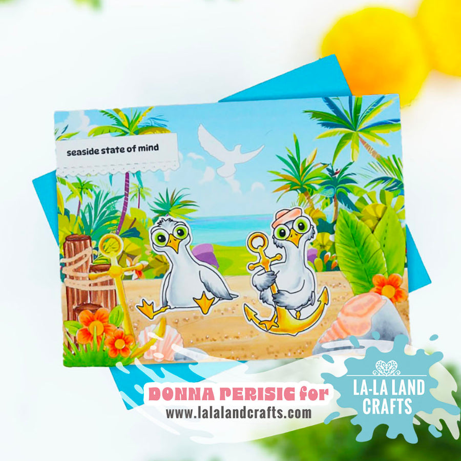 La-La Land Crafts Anchor Die 9011 seagulls beach scene card