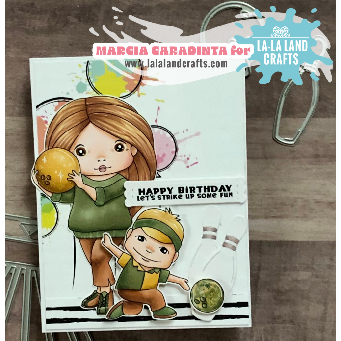 La-La Land Crafts Bowling Cling Stamp and Dies Set happy birthday