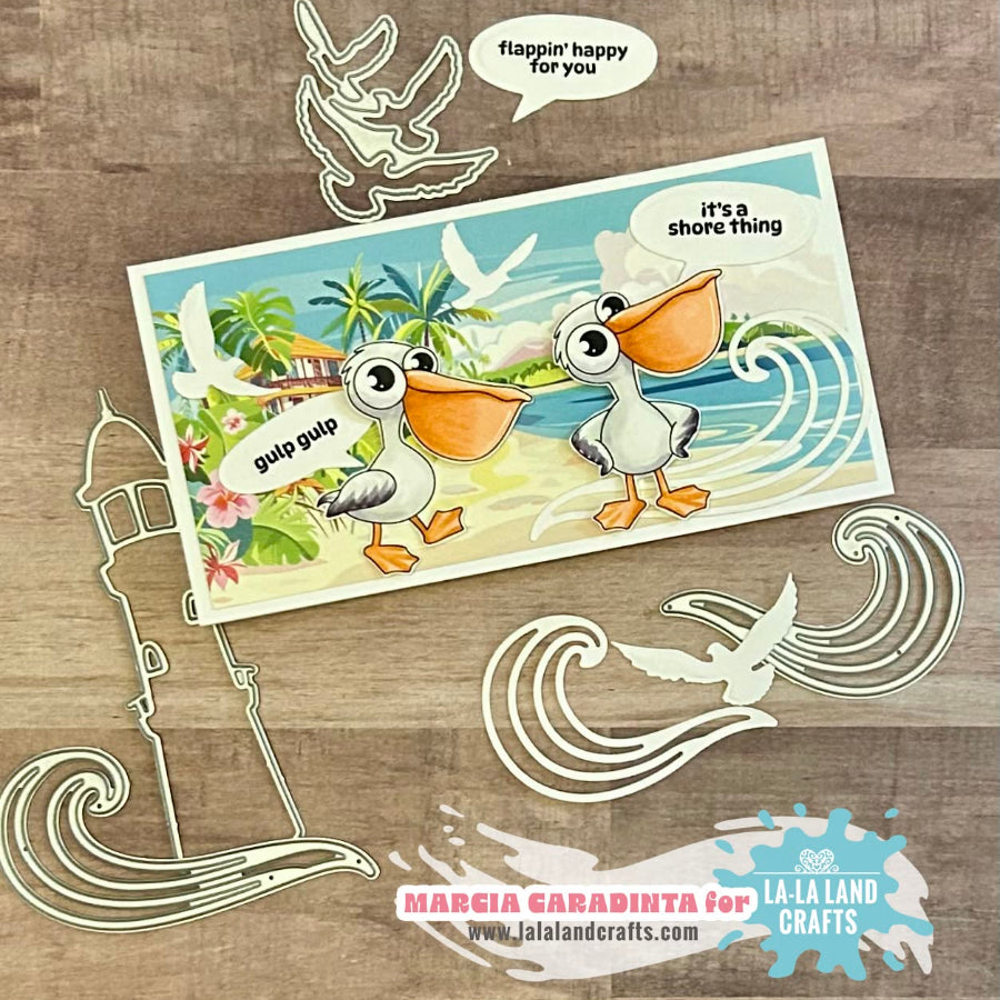 La-La Land Crafts Flying Birds Die 9017 it's a shore thing pelicans card