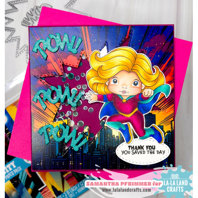 La-La Land Crafts Flying Superhero Marci Cling Stamp 5586 thank you
