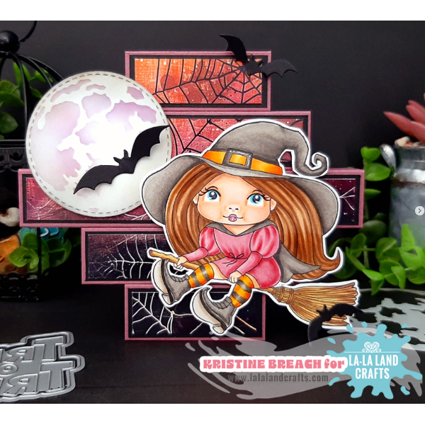 La-La Land Crafts Flying Witch Marci Cling Stamp 5605 bats