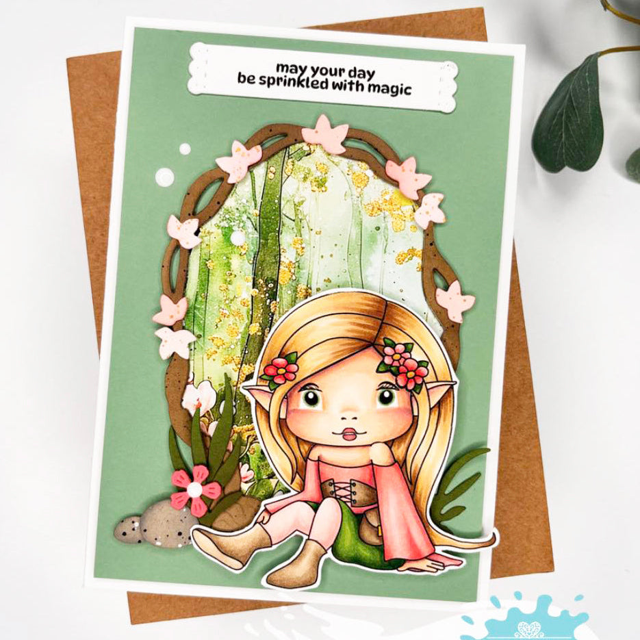 La-La Land Crafts Forest Sprite Marci Rubber Stamp 5636 pink leaves