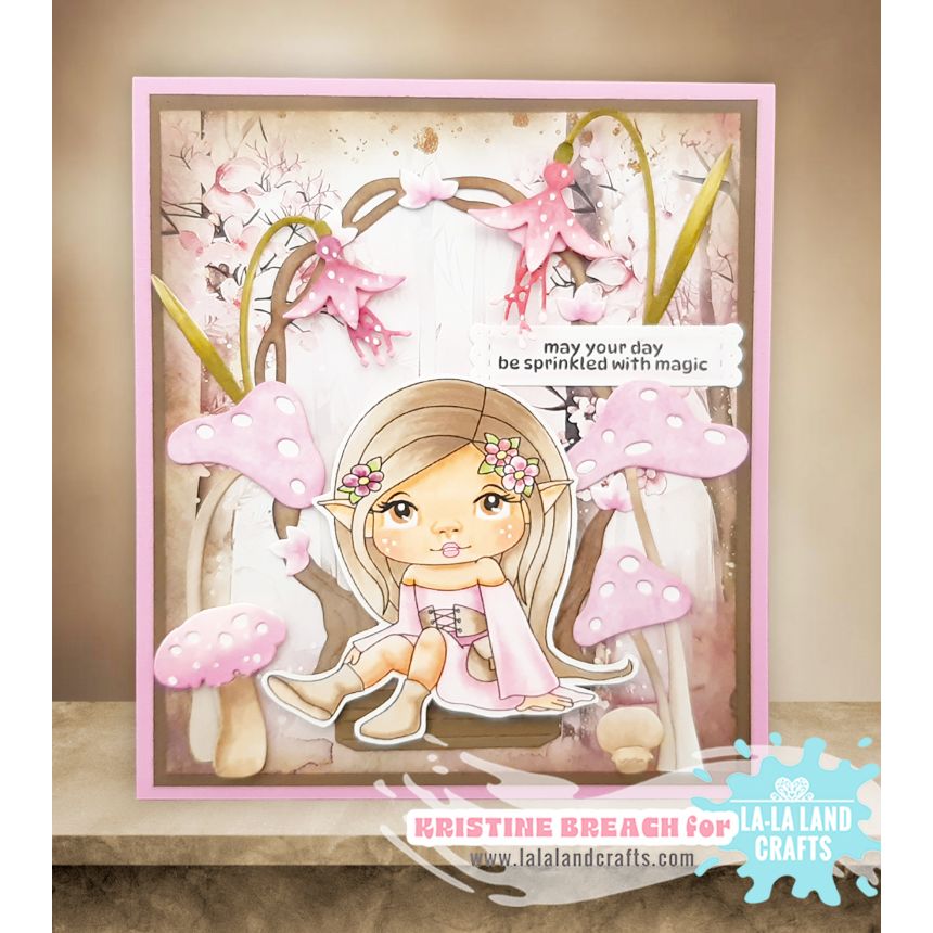 La-La Land Crafts Forest Sprite Marci Rubber Stamp 5636 pink mushrooms