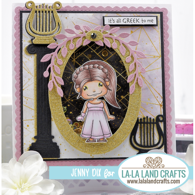 La-La Land Crafts Greek Oval Frame Dies 8788 gold and pink