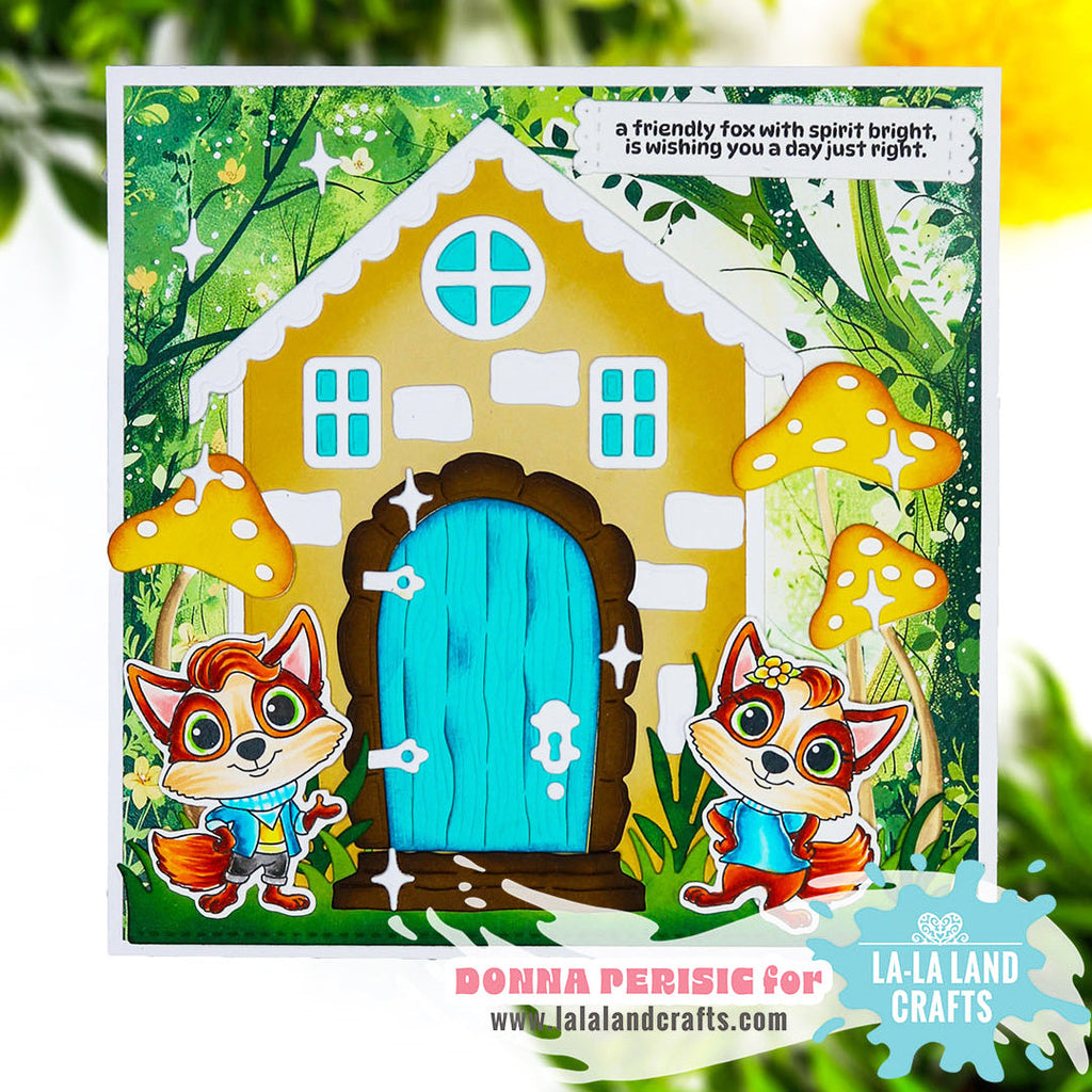 La-La Land Crafts House Base and Cottage Add-On Die Set yellow mushrooms