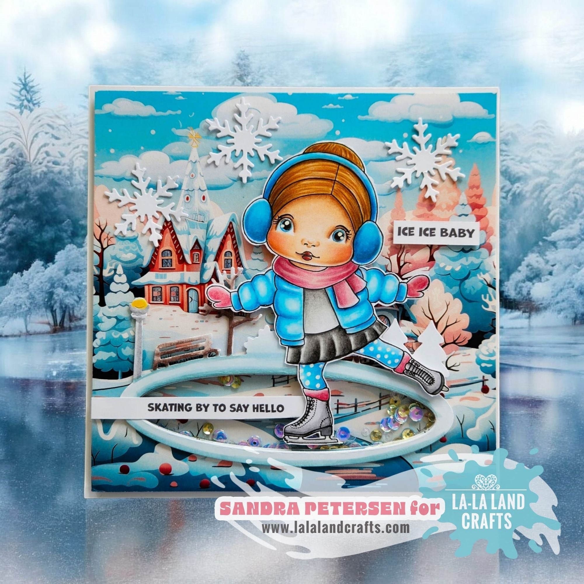 La-La Land Crafts Ice Skating Marci Cling Stamp 5610 snowflakes