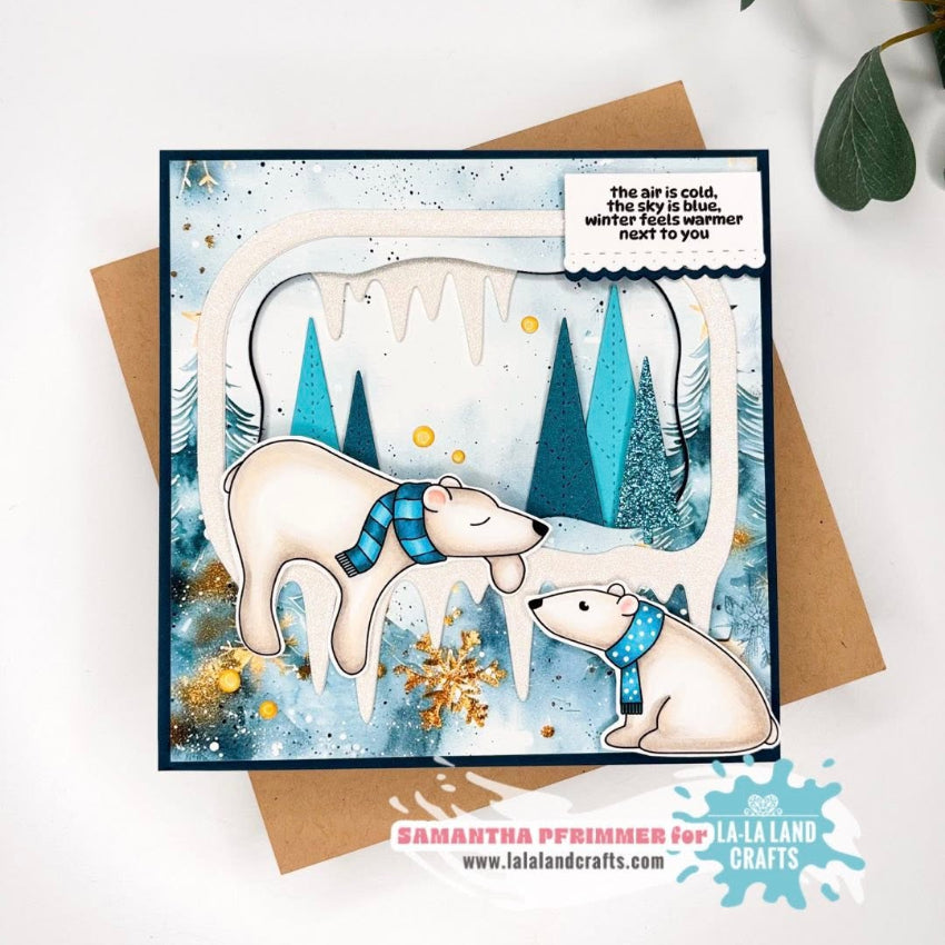 La-La Land Crafts Icicles Frames Dies 9023 polar bears wearing scarves card
